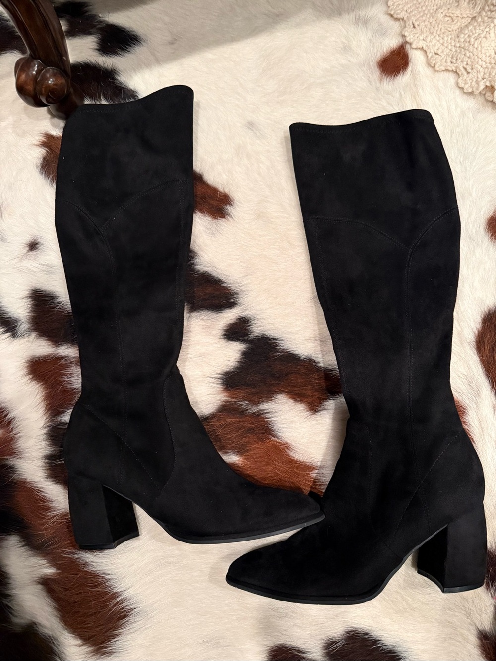 Marc Fisher Black Suede-like Women's Knee-High Block Heel Boots